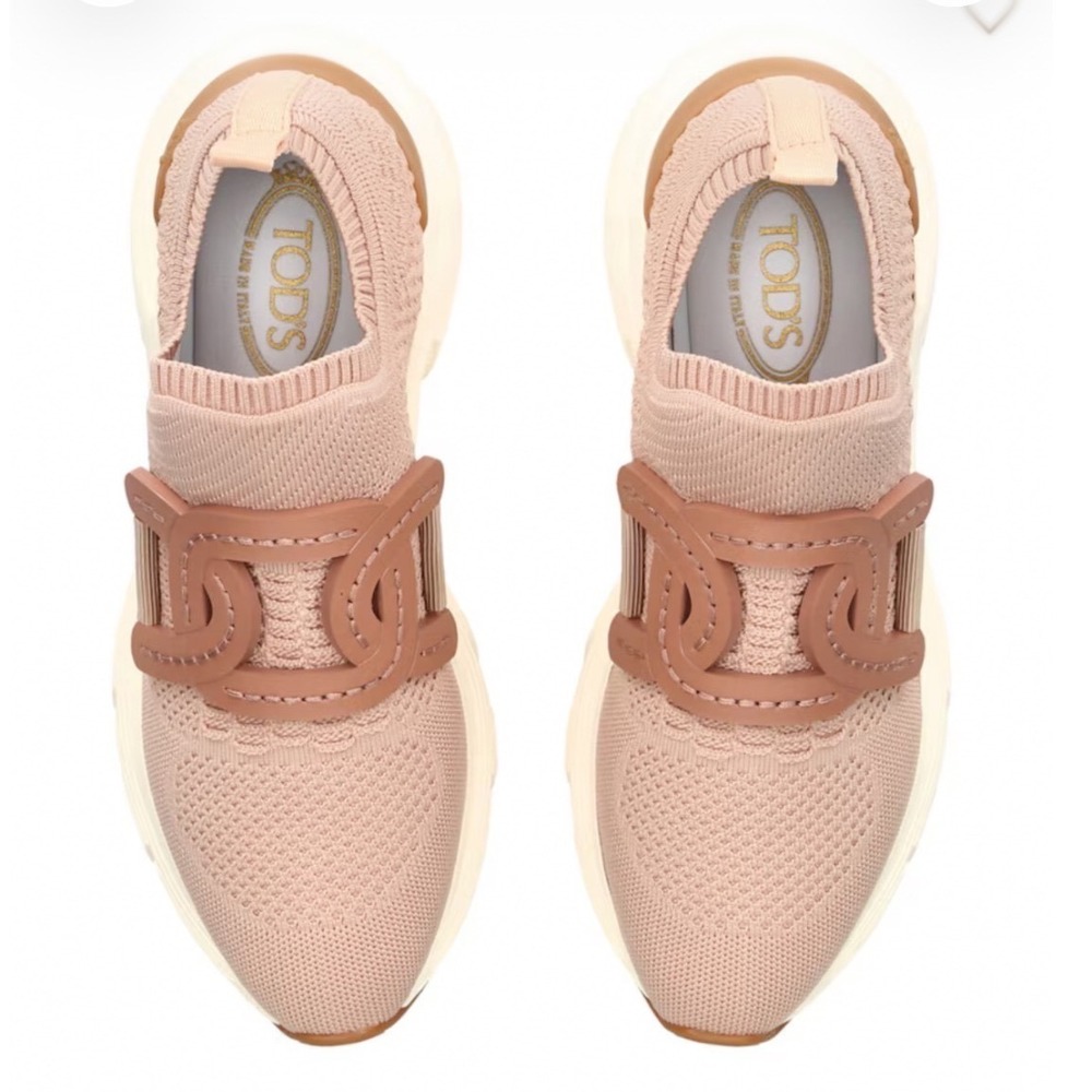 Tods Kate Sport Technical Fabric Sneakers Pink Nude Knit Slip On Womens 41